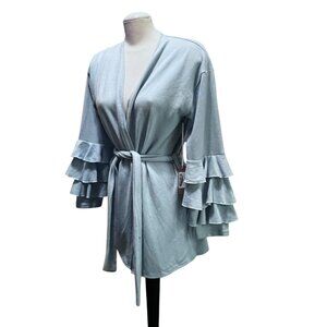 Simply Southern Fleece Ruffled Belted Long Sleeve Cardigan Sz Large Womens Soft